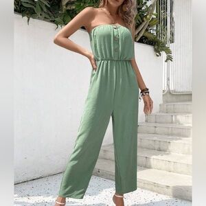 Sage Green Wide-Leg Jumpsuit with Blouson Waist